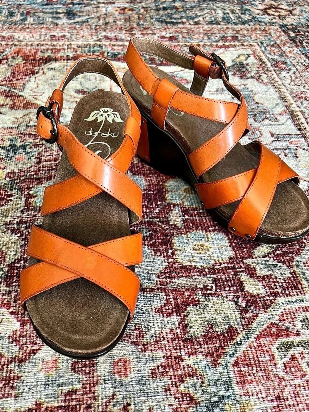 Dansko Stella Wedge Sandal Orange & Brown EU 38 US 7.5-8 New